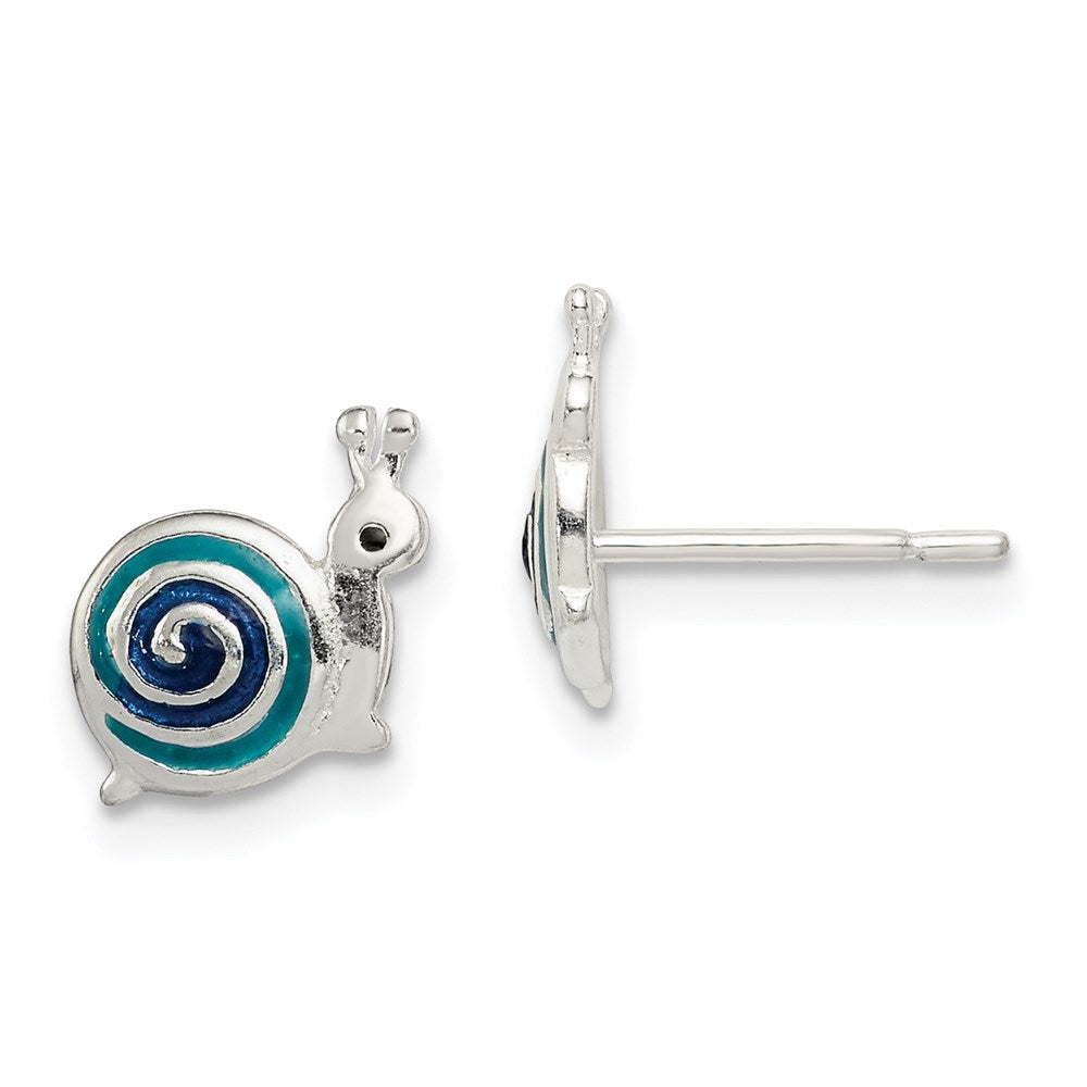 Sterling Silver Polished Blue & Black Enameled Snail Post Earrings