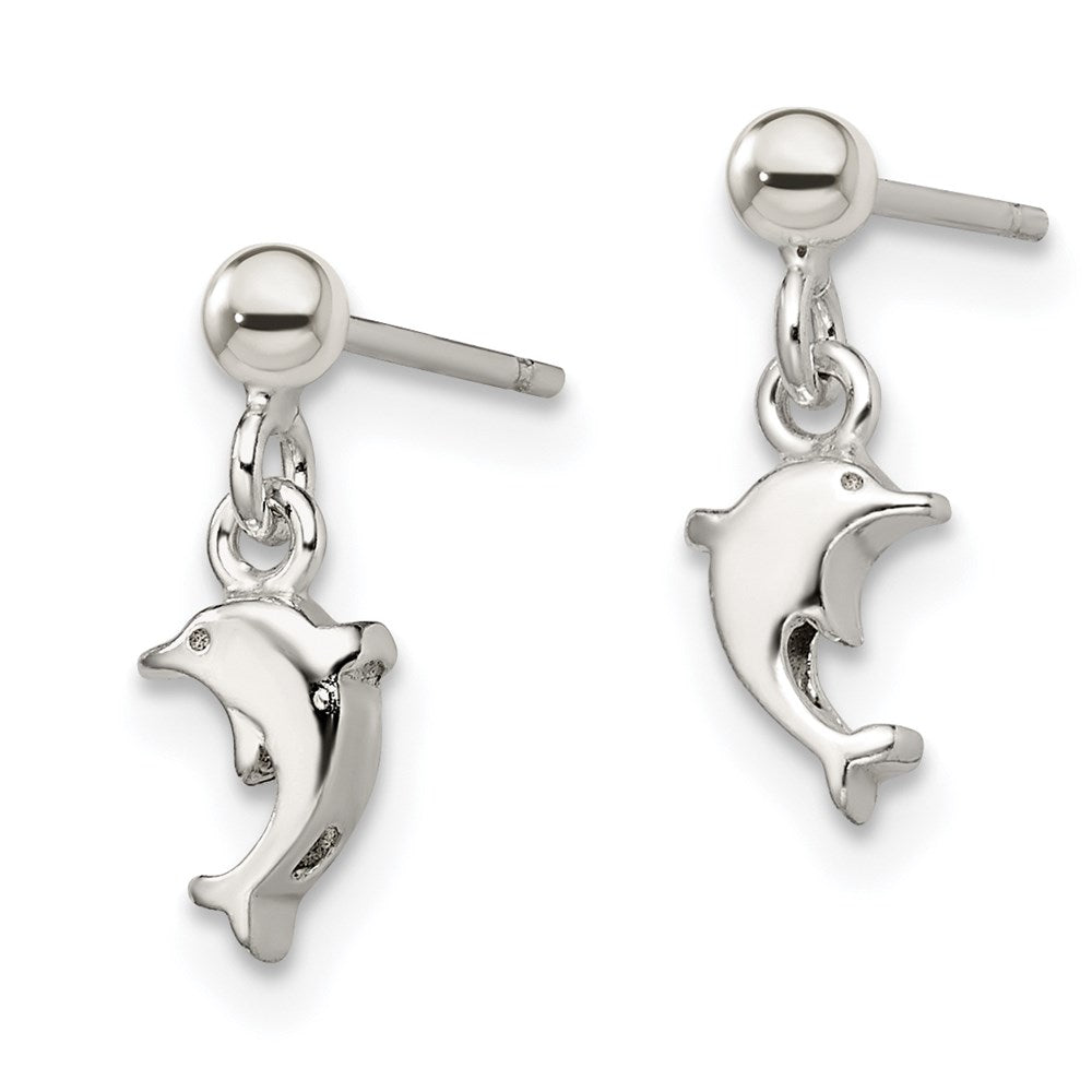 Sterling Silver Polished Dolphin Post Dangle Earrings