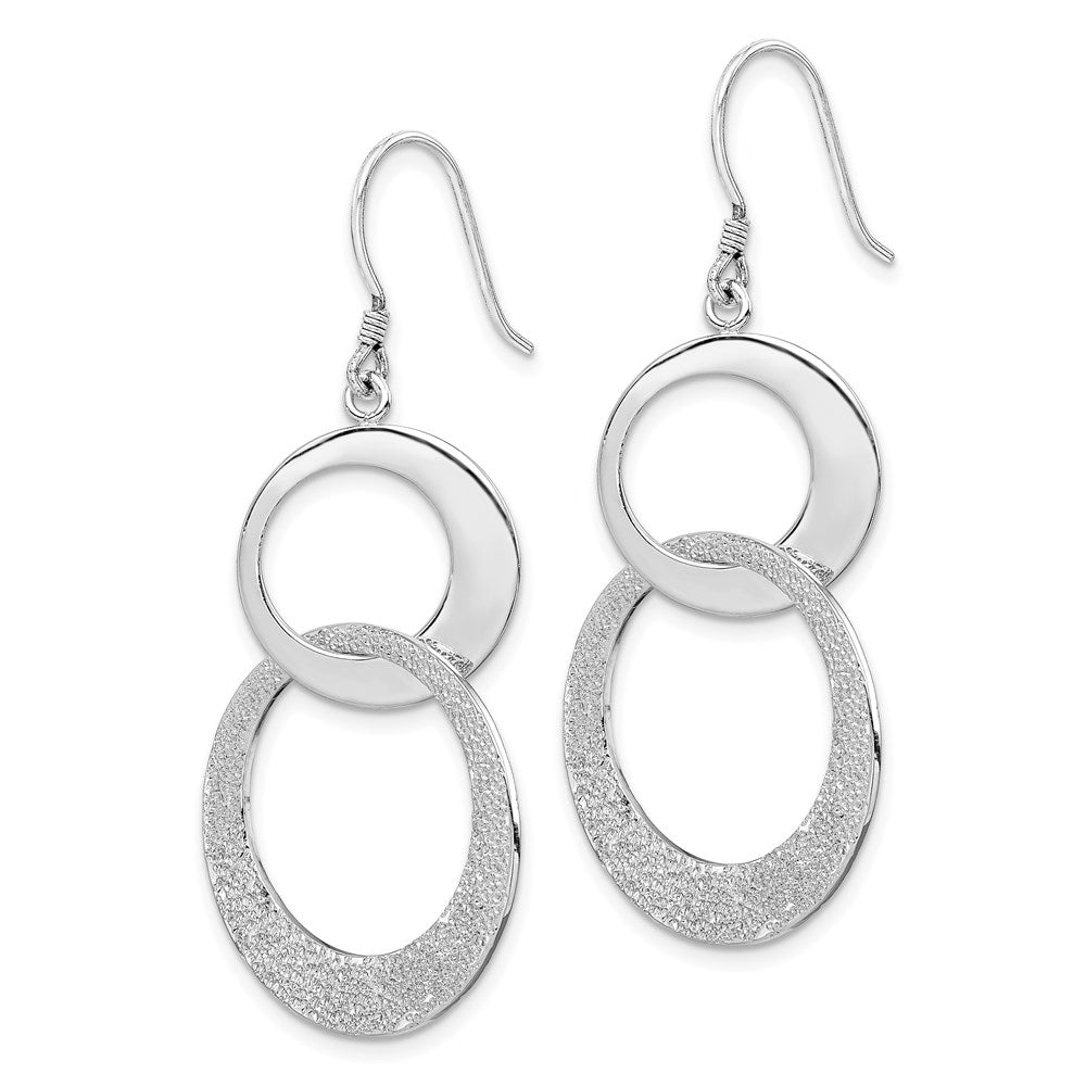 Sterling Silver RH-plat Polished & Textured Interlocking Circle Dangle Earr