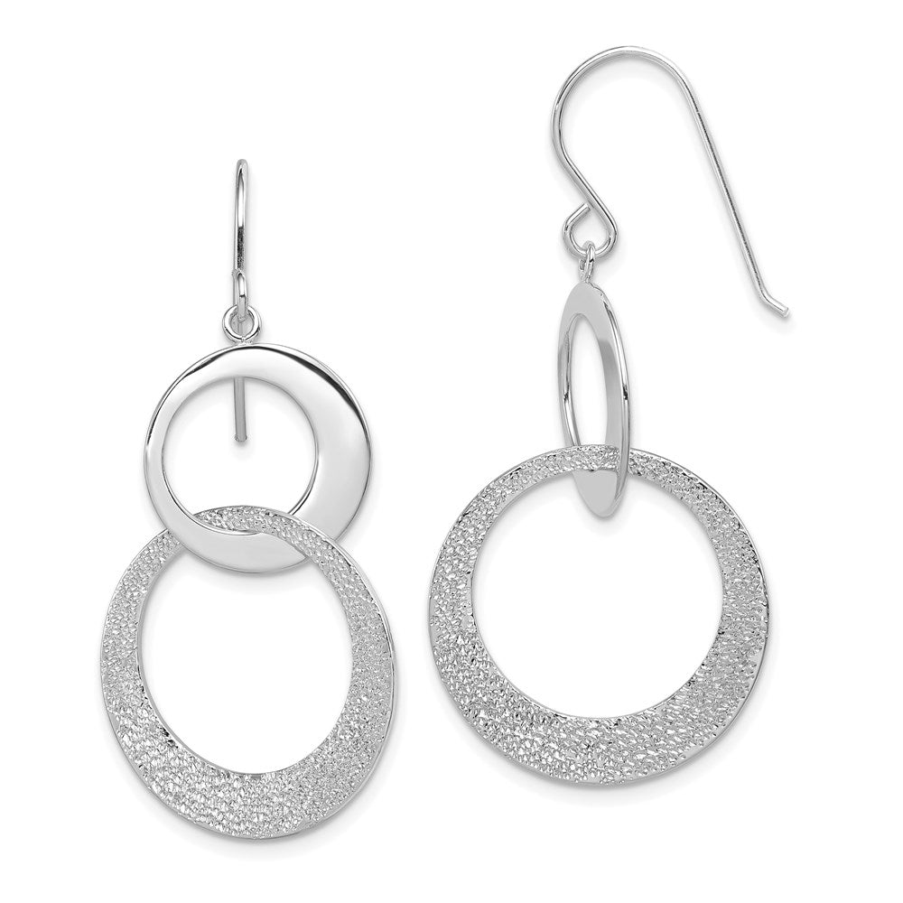 Sterling Silver RH-plat Polished & Textured Interlocking Circle Dangle Earr