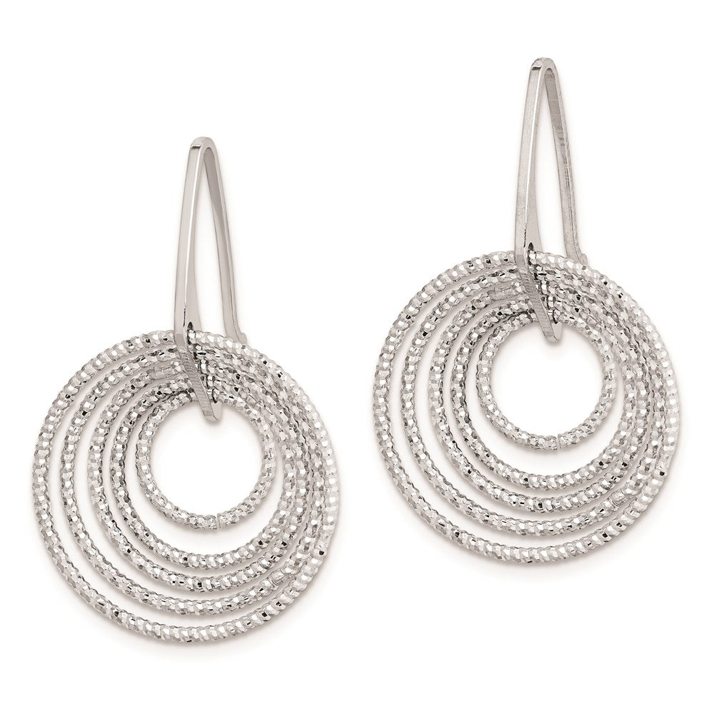 Sterling Silver Rhodium Plated D/C Circles Dangle Earrings