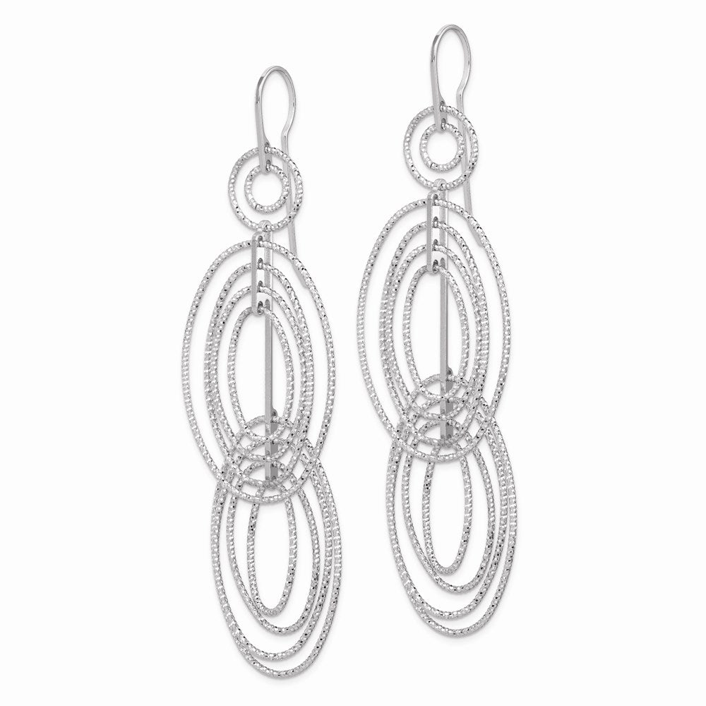 Sterling Silver Rhodium-plated Fancy D/C Circle & Ovals Dangle Earrings