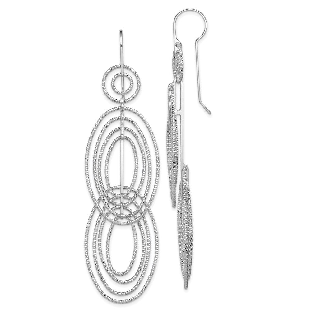 Sterling Silver Rhodium-plated Fancy D/C Circle & Ovals Dangle Earrings