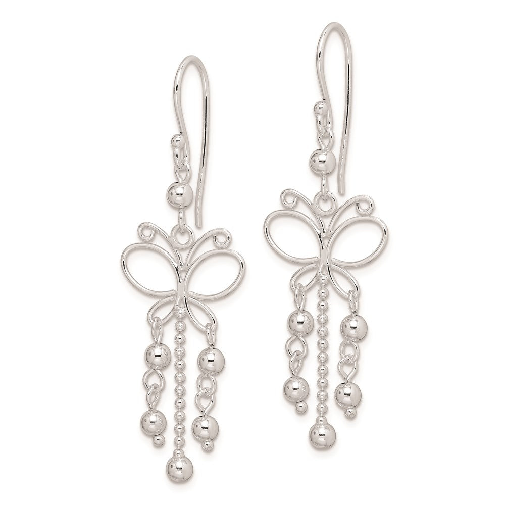 Sterling Silver Rhodium-plated Beaded Butterfly Dangle Earrings