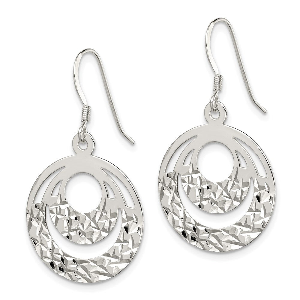 Sterling Silver Polished & Diamond-cut Circle Dangle Earrings
