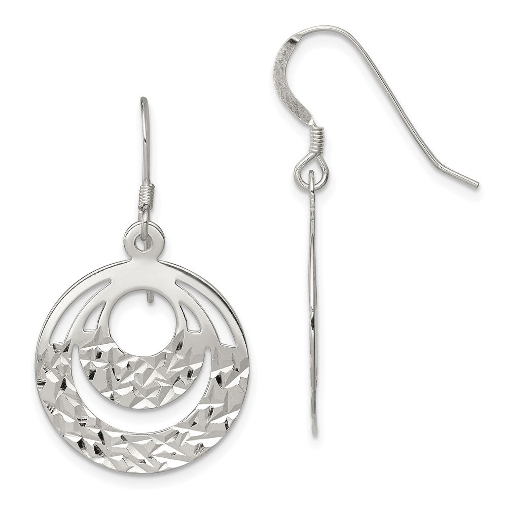 Sterling Silver Polished & Diamond-cut Circle Dangle Earrings