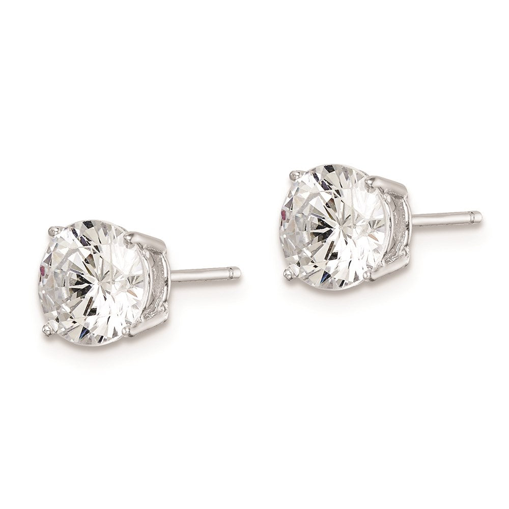 Sterling Silver Rhodium-plated Polished Round CZ Stud Earrings