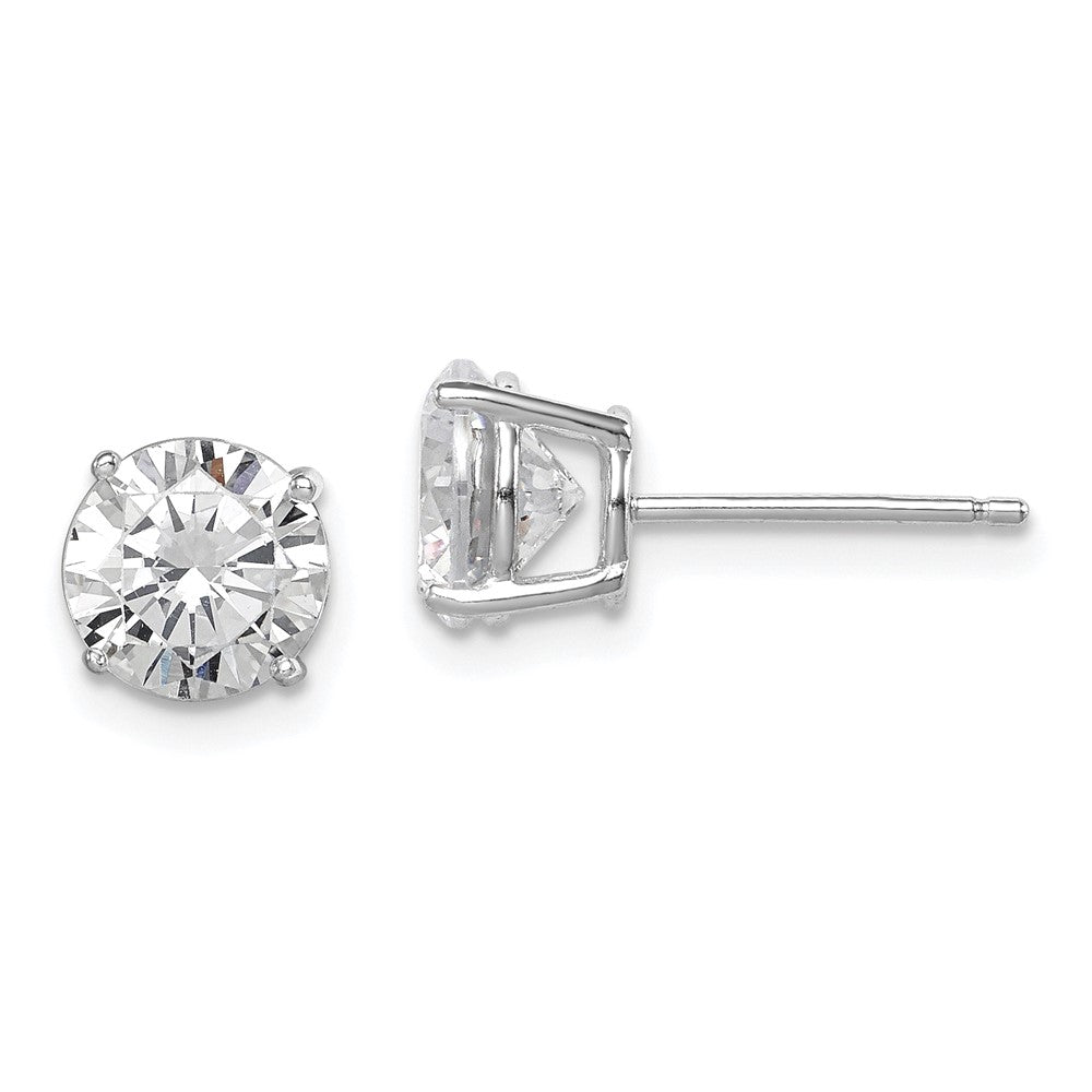 Sterling Silver Rhodium-plated Polished Round CZ Stud Earrings