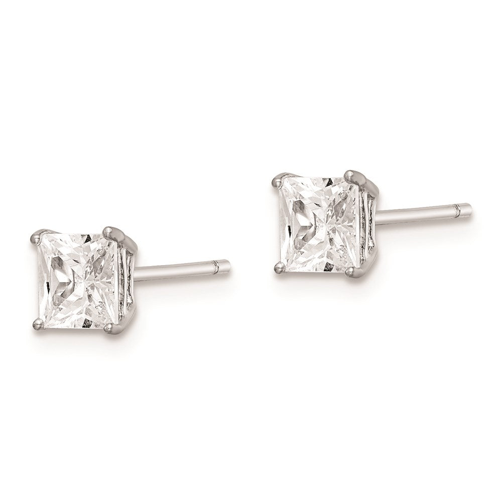Sterling Silver Rhodium-plated Polished Square CZ Stud Earrings