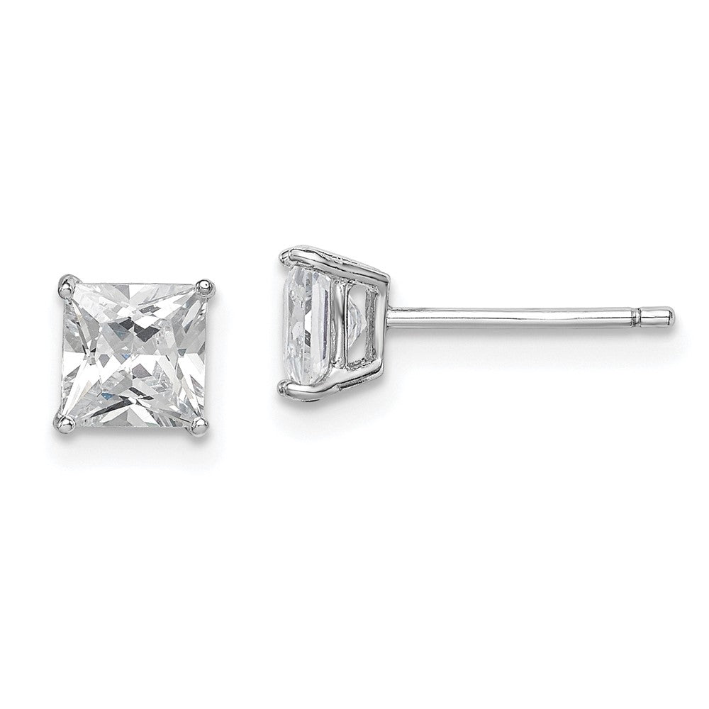 Sterling Silver Rhodium-plated Polished Square CZ Stud Earrings