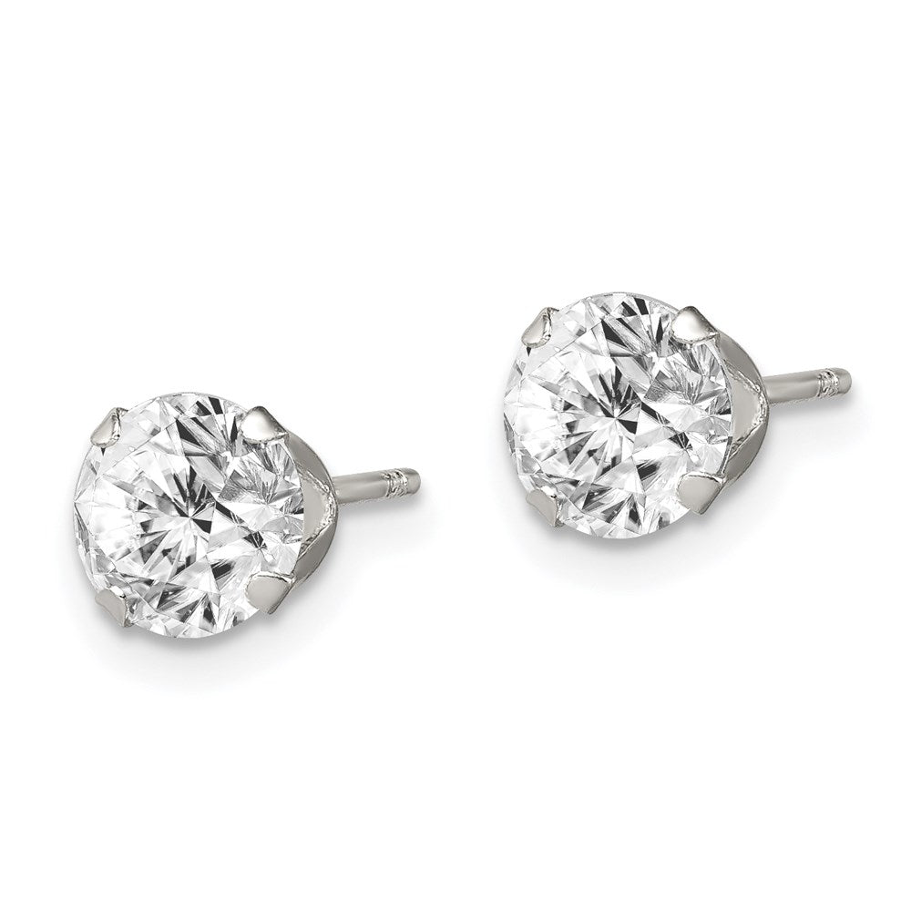 Sterling Silver Polished Round CZ Snap Set Stud Earrings
