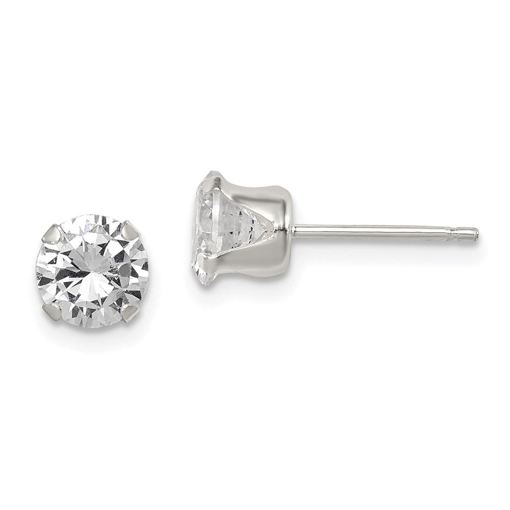 Sterling Silver Polished Round CZ Snap Set Stud Earrings