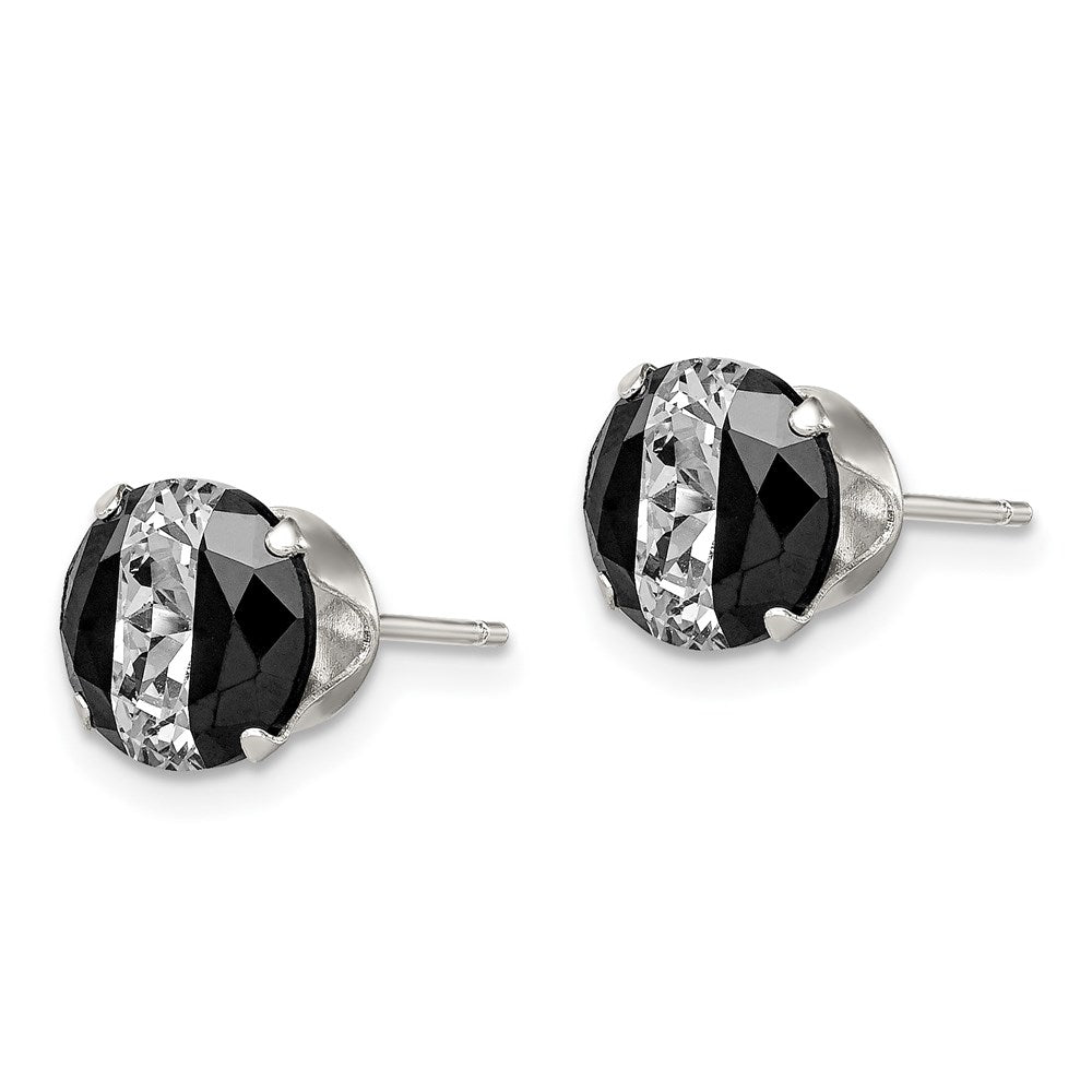 Sterling Silver Black & White Round CZ Snap-in Set Stud Earrings