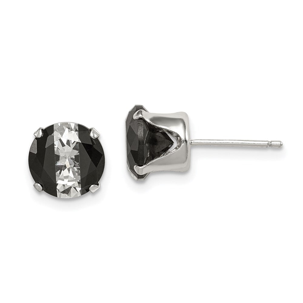 Sterling Silver Black & White Round CZ Snap-in Set Stud Earrings