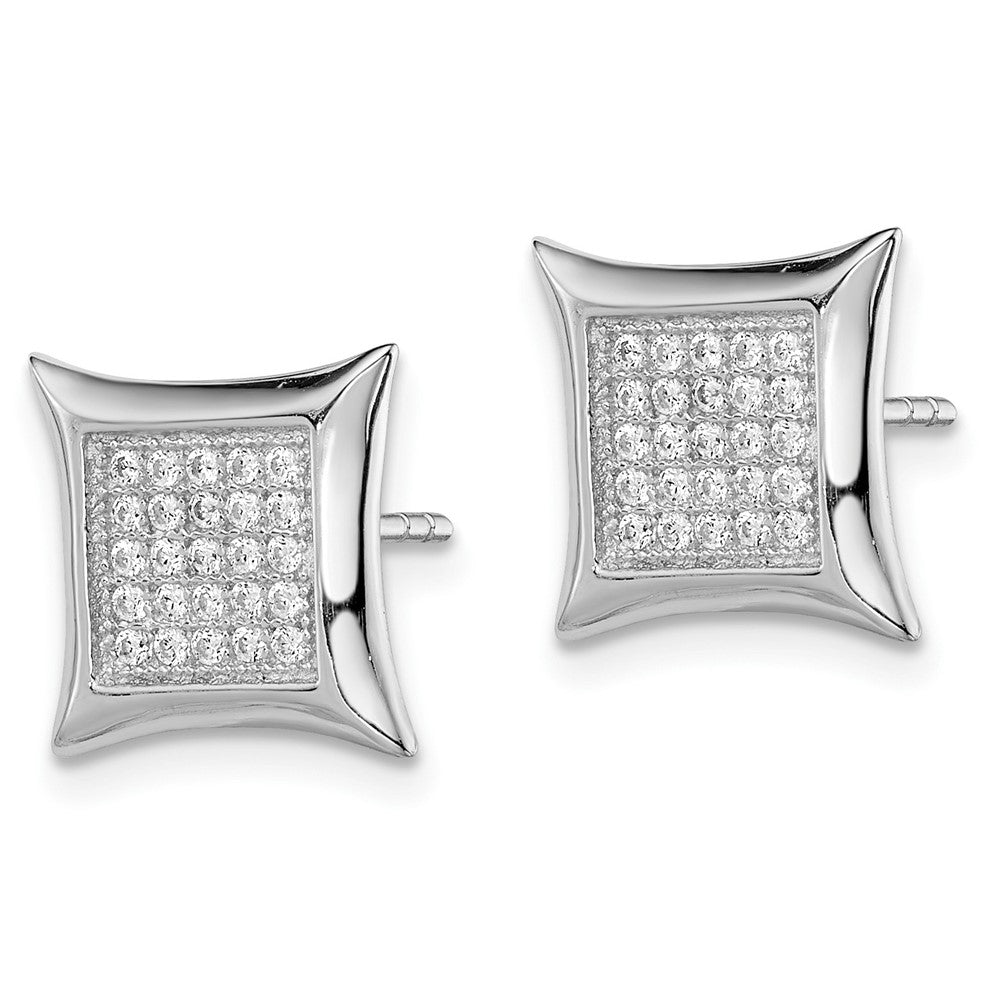 Sterling Silver Rhodium-plated Polished PavÂ CZ Square Post Earrings