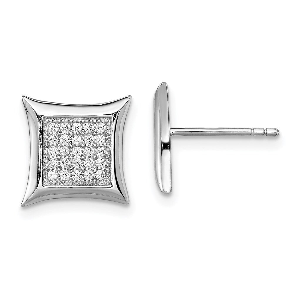 Sterling Silver Rhodium-plated Polished PavÂ CZ Square Post Earrings