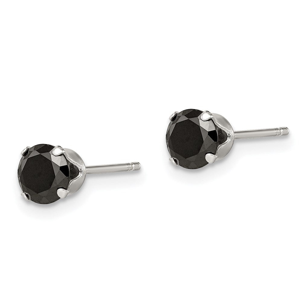 Sterling Silver Polished Black Round CZ Snap-in Set Stud Earrings