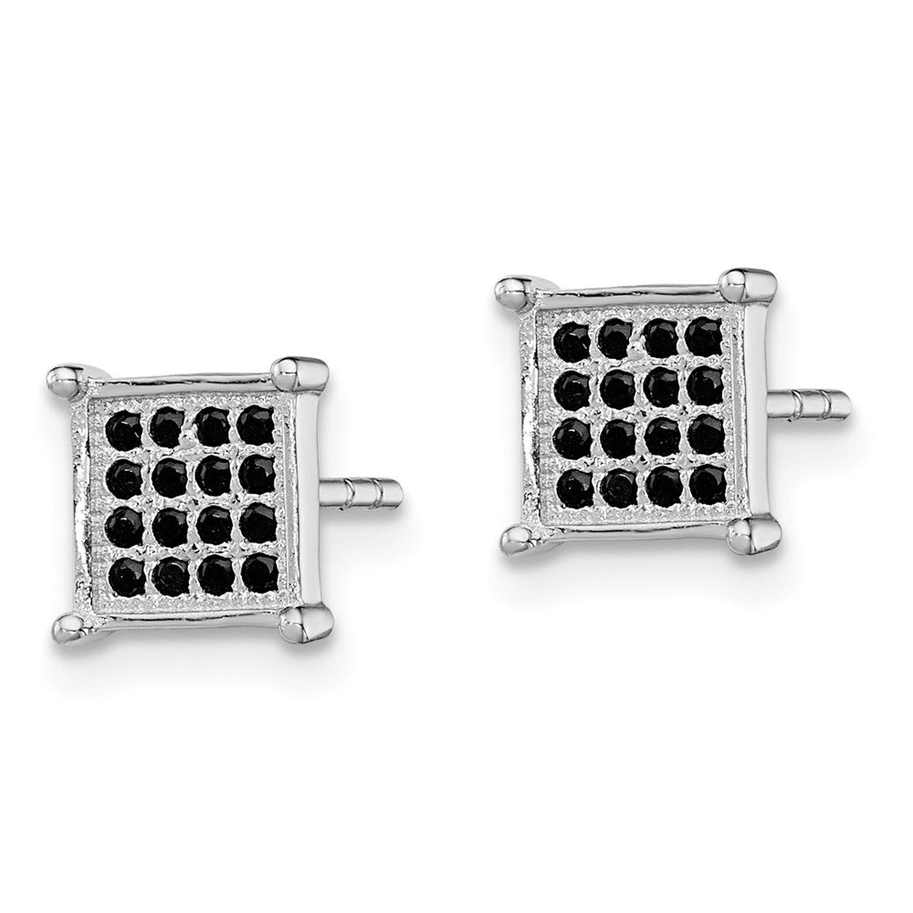 Sterling Silver Rhodium-plated Black PavÂ CZ Square Post Earrings