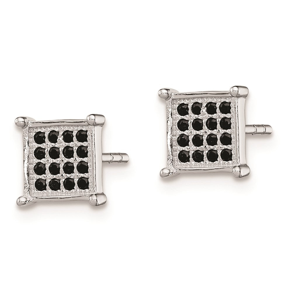 Sterling Silver Rhodium-plated Black Pav√á CZ Square Post Earrings