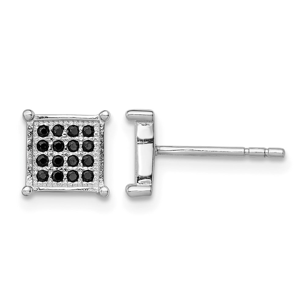 Sterling Silver Rhodium-plated Black PavÂ CZ Square Post Earrings