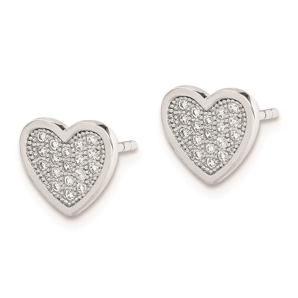 Sterling Silver Rhodium-plated CZ Pav√á Heart Post Earrings
