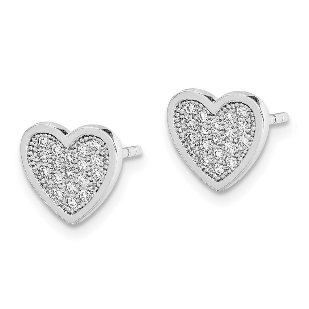 Sterling Silver Rhodium-plated CZ PavÂ Heart Post Earrings