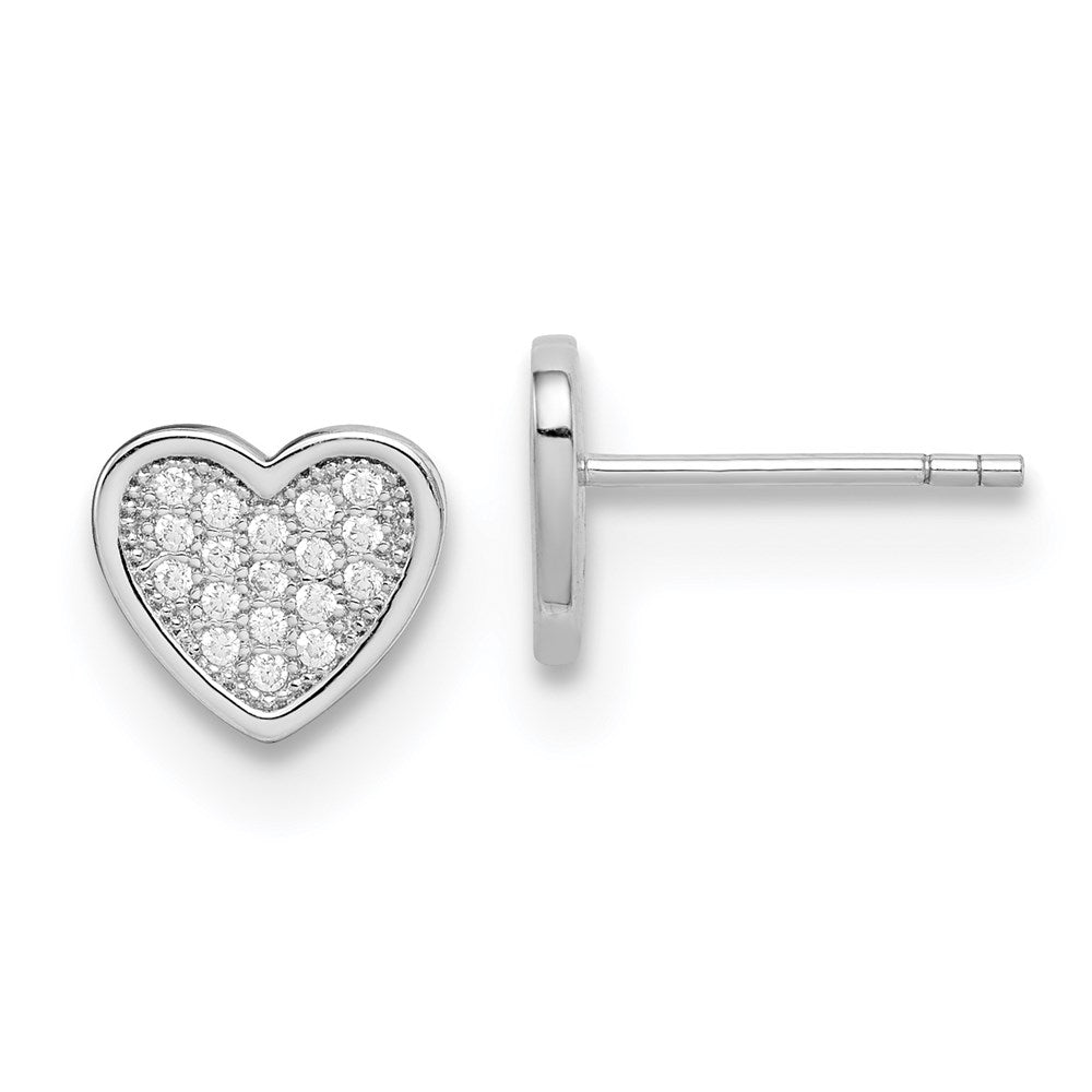 Sterling Silver Rhodium-plated CZ PavÂ Heart Post Earrings