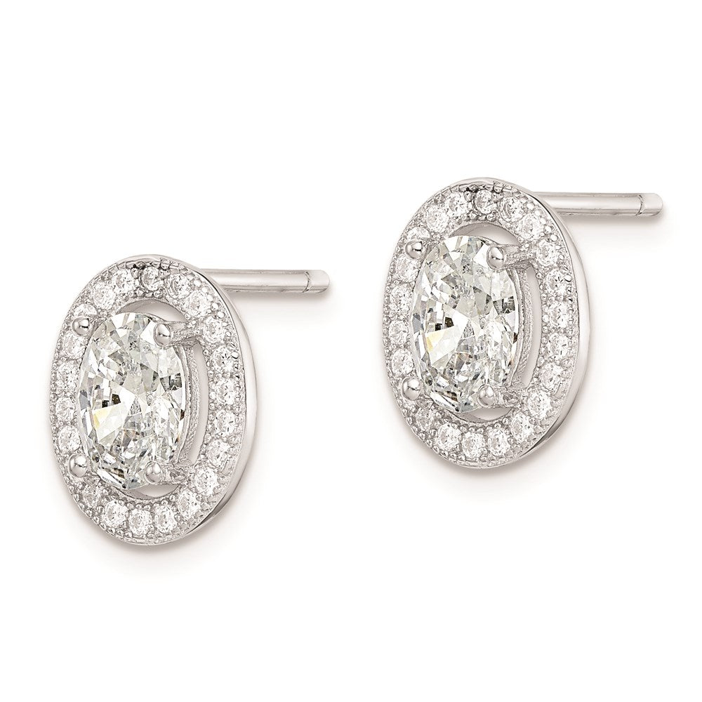 Sterling Silver Rhodium-plated Polished PavÇ CZ Oval Post Earrings