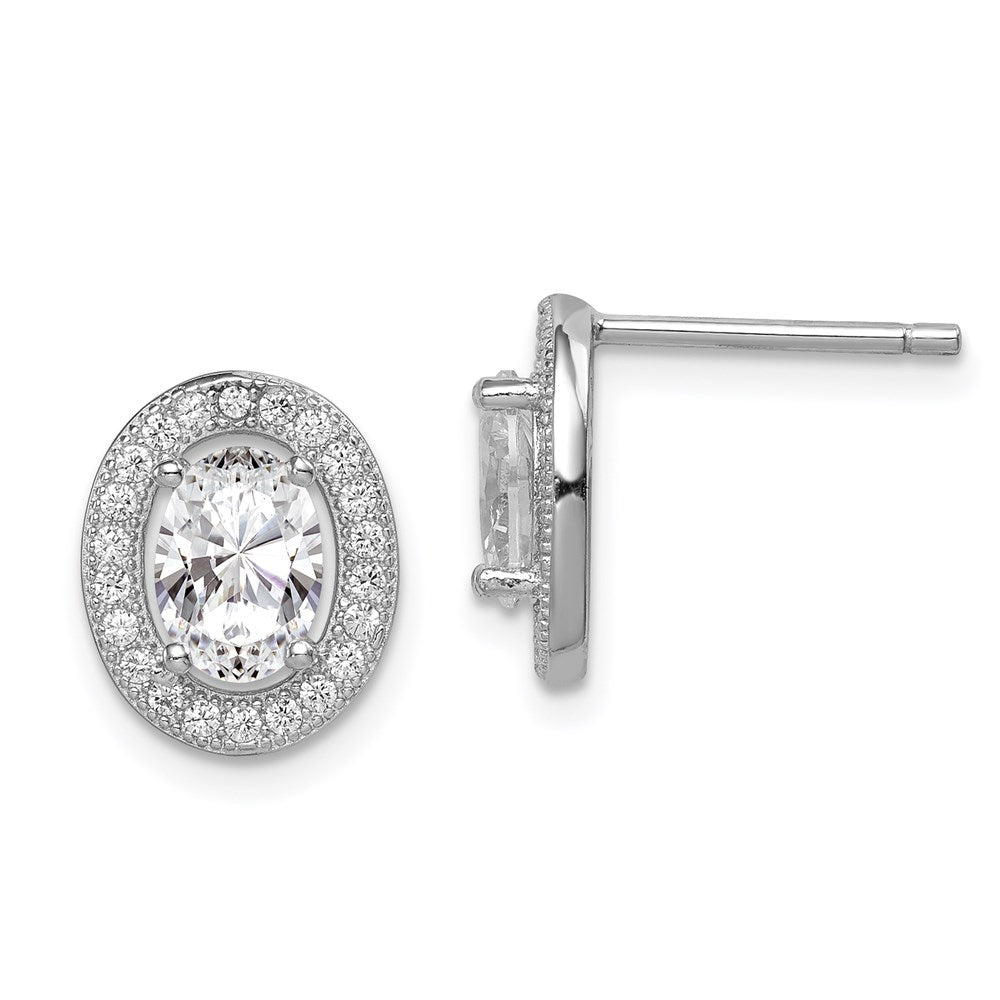 Sterling Silver Rhodium-plated Polished Pav¬Ç CZ Oval Post Earrings