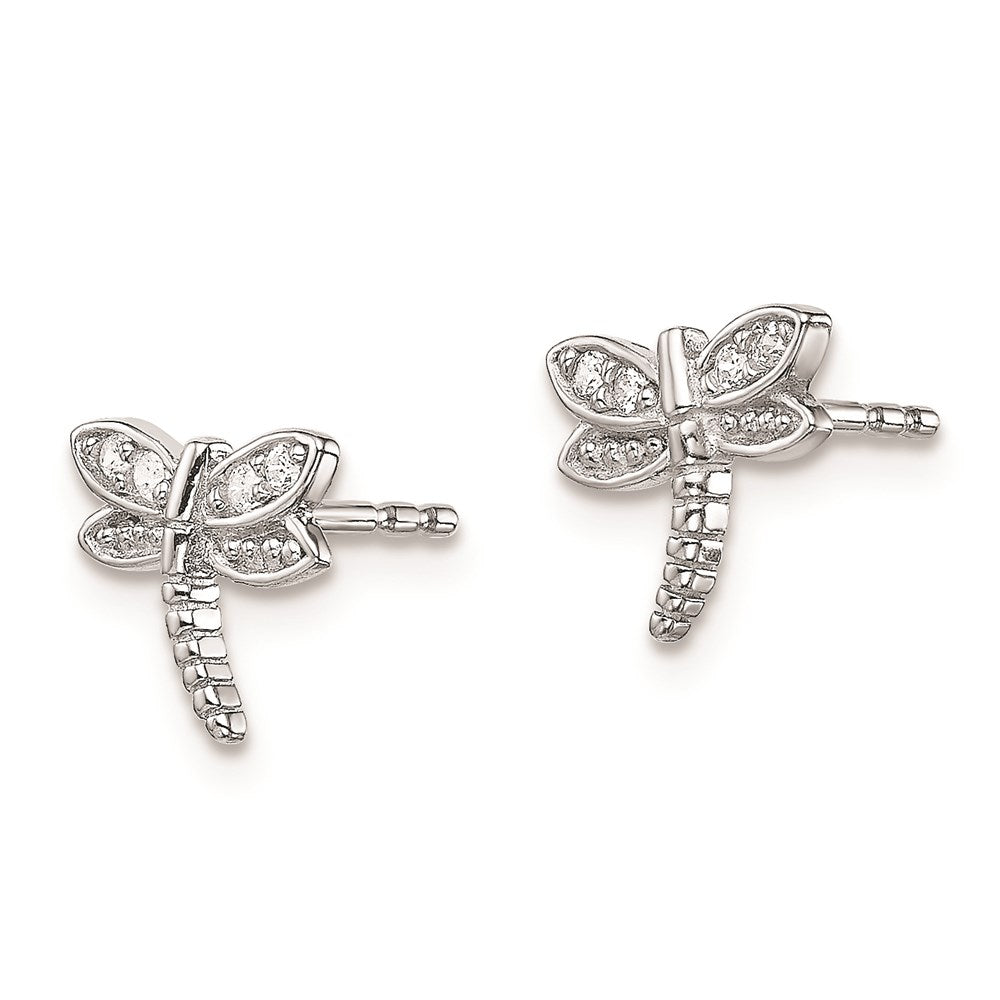 Sterling Silver Rhodium-plated Polished CZ Dragonfly Post Earrings