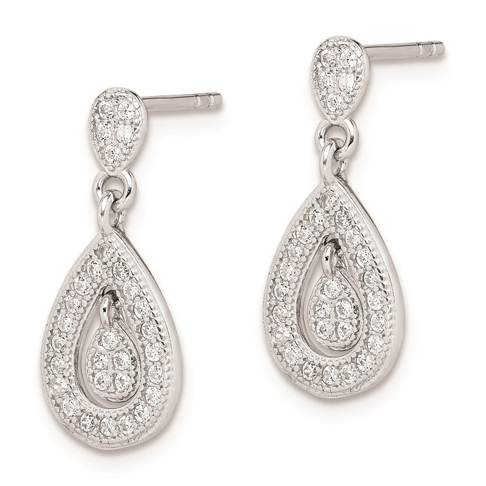 Sterling Silver Rhodium-plated CZ Pav¬Ç Pear Dangle Post Earrings