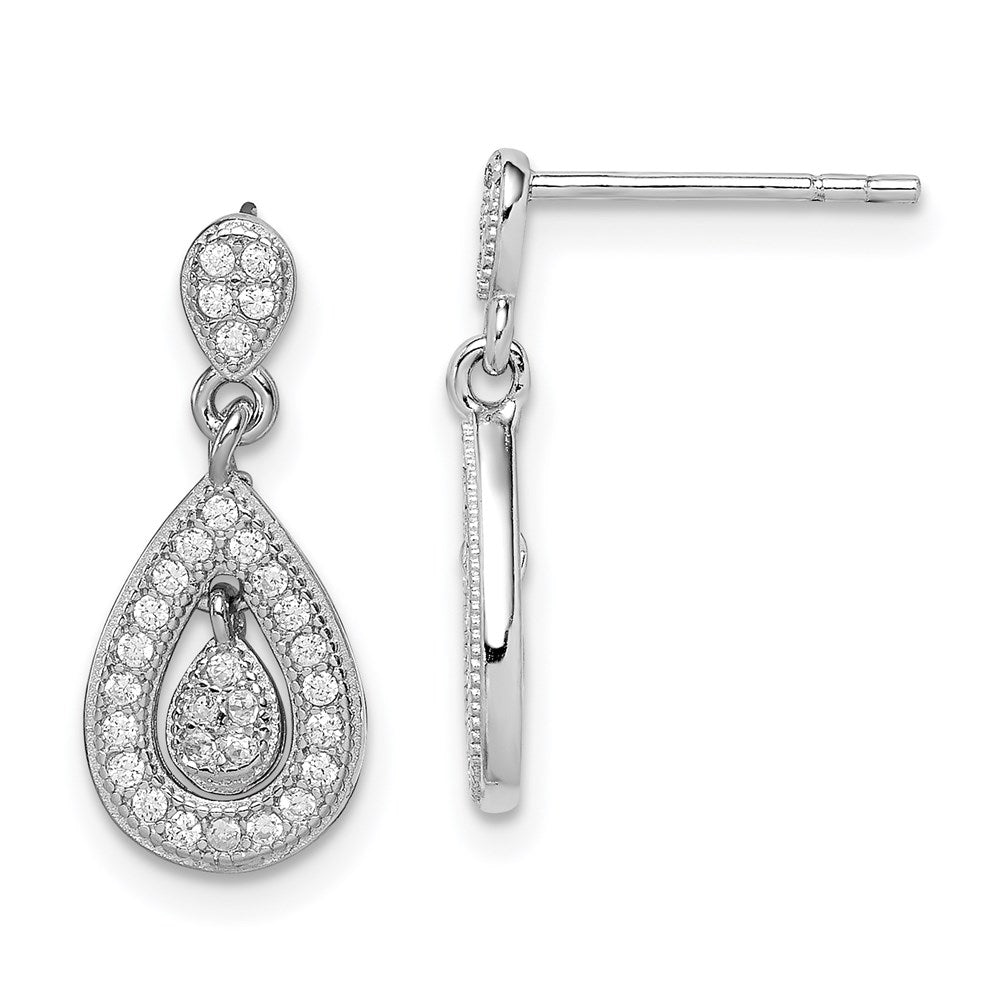 Sterling Silver Rhodium-plated CZ Pav¬Ç Pear Dangle Post Earrings