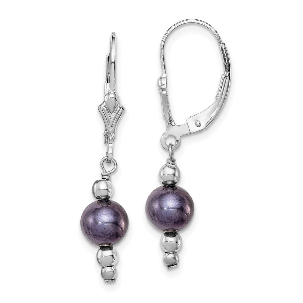 Sterling Silver Rhodium-plated Polished 6- Black Freshwater Cultured Pearl Leverback Dangle Earrings