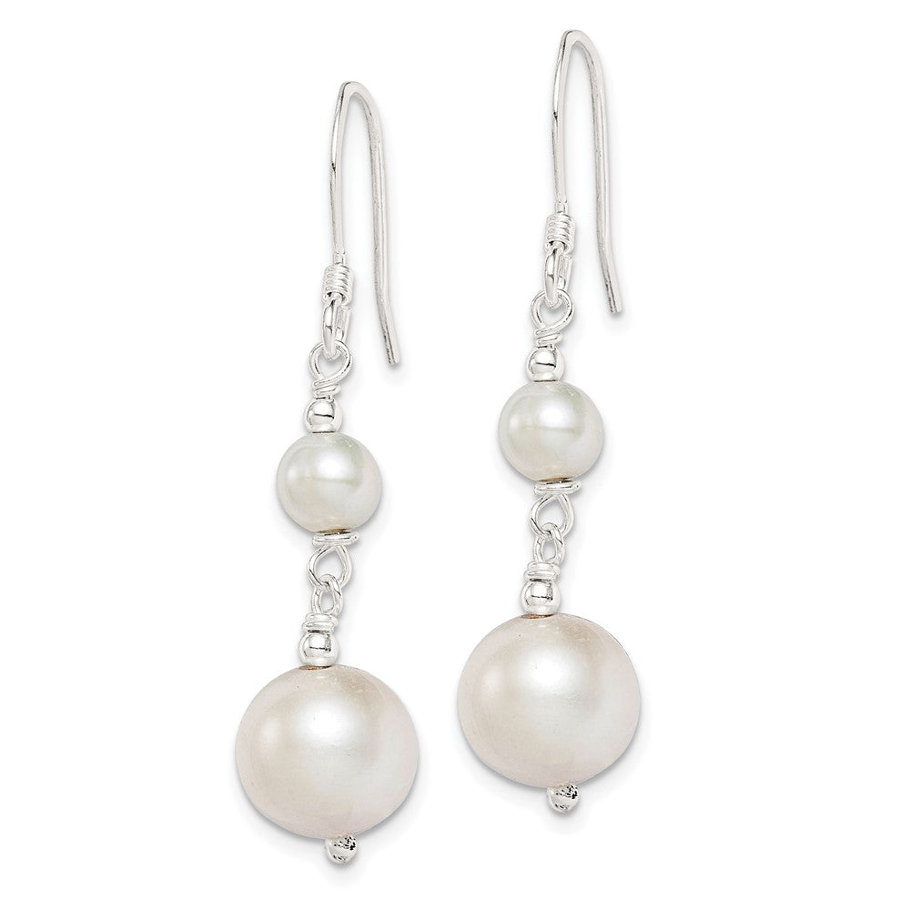 Sterling Silver Polished 6- Freshwater Cultured Pearl Dangle Earrings