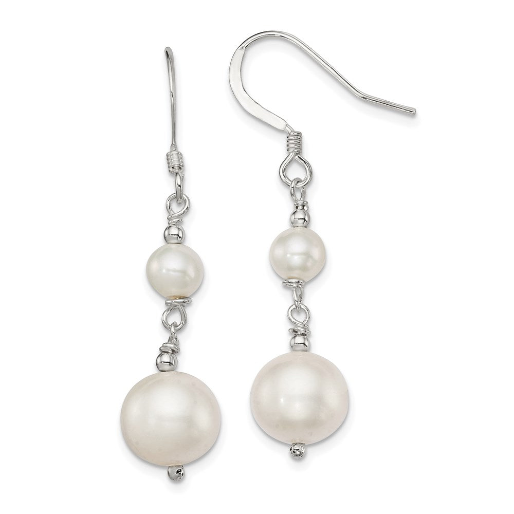 Sterling Silver Polished 6- Freshwater Cultured Pearl Dangle Earrings