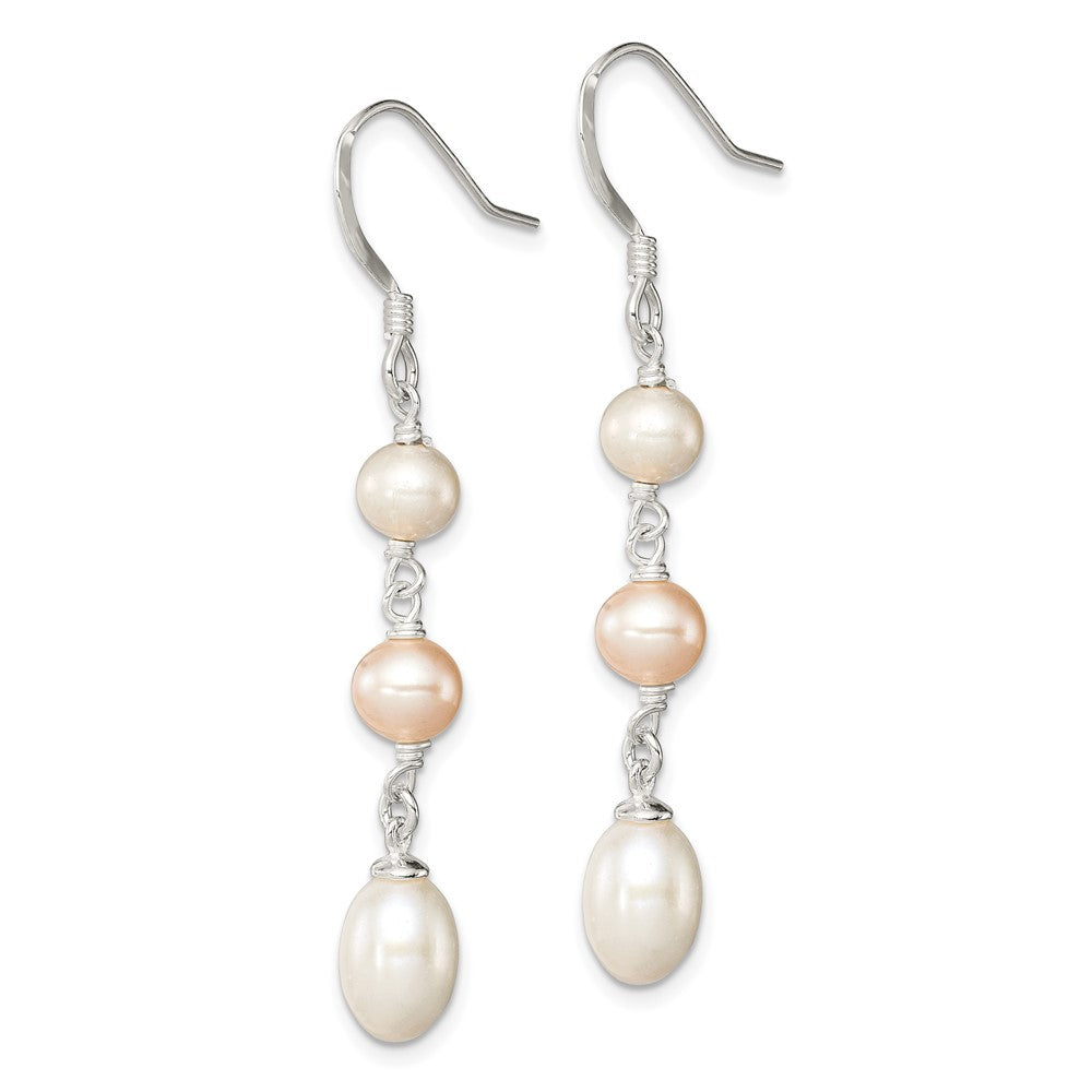 Sterling Silver Polished Pink & White 5- Freshwater Cultured Pearl Dangle Earrings
