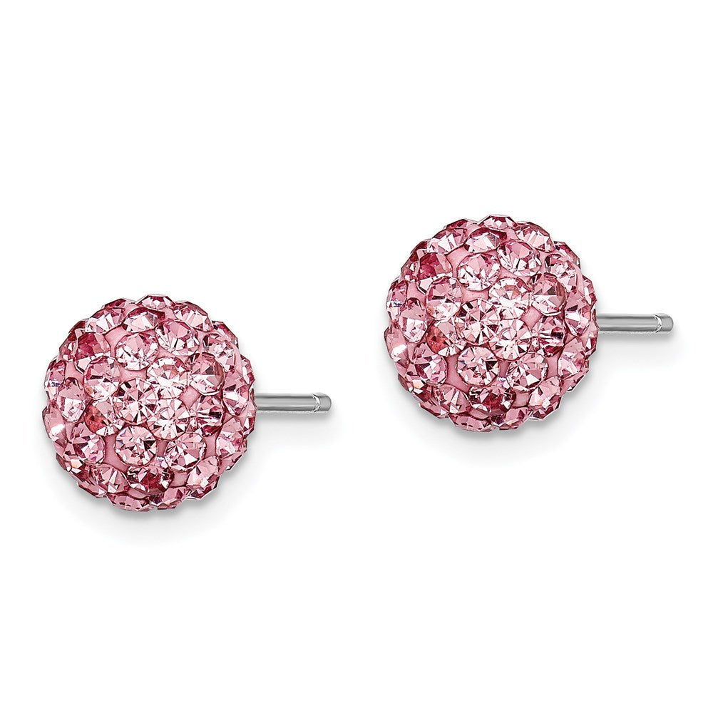 Sterling Silver Rhodium-plated Pink Czech Crystal Post Earrings