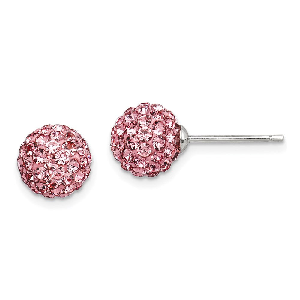 Sterling Silver Rhodium-plated Pink Czech Crystal Post Earrings