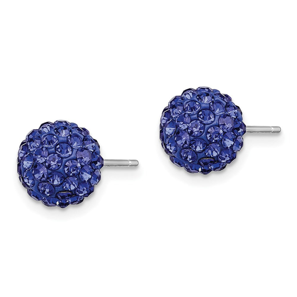 Sterling Silver Rhodium-plated Dark Blue Czech Crystal Post Earrings