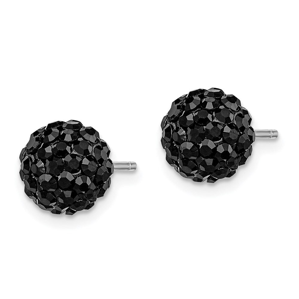 Sterling Silver Rhodium-plated Black Czech Crystal Post Earrings
