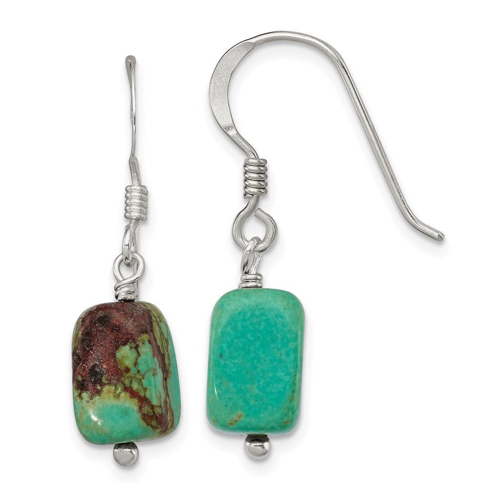 Sterling Silver Polished Dyed Howlite Rectangle Dangle Earrings