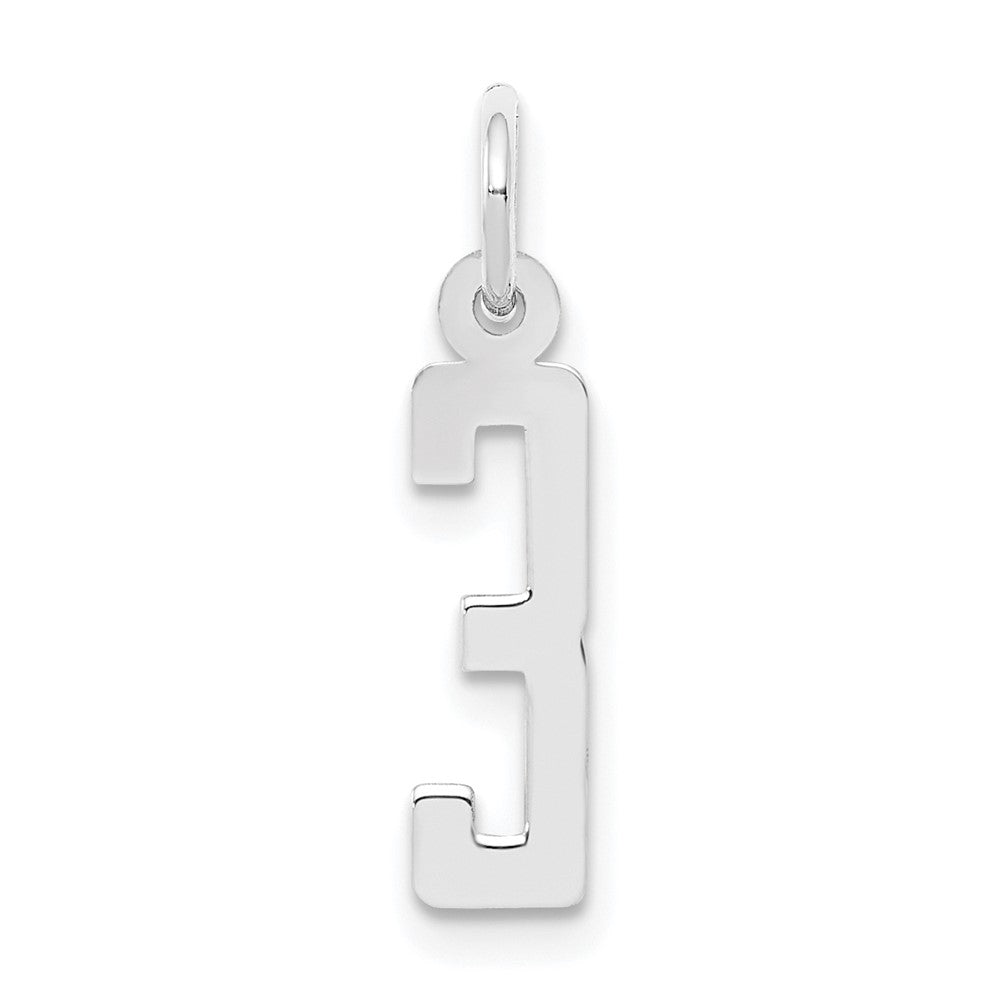 Sterling Silver/Rhodium-plated Elongated Polished Number 3 Charm