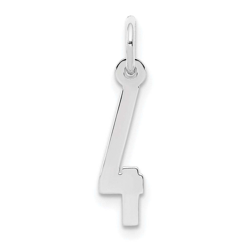 Sterling Silver/Rhodium-plated Elongated Polished Number 4 Charm