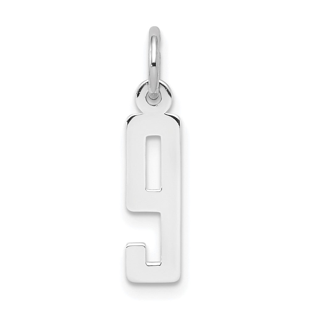 Sterling Silver/Rhodium-plated Elongated Polished Number 9 Charm