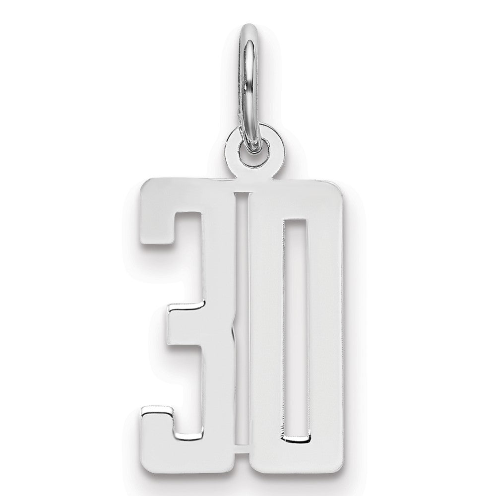 Sterling Silver/Rhodium-plated Elongated Number 30 Charm