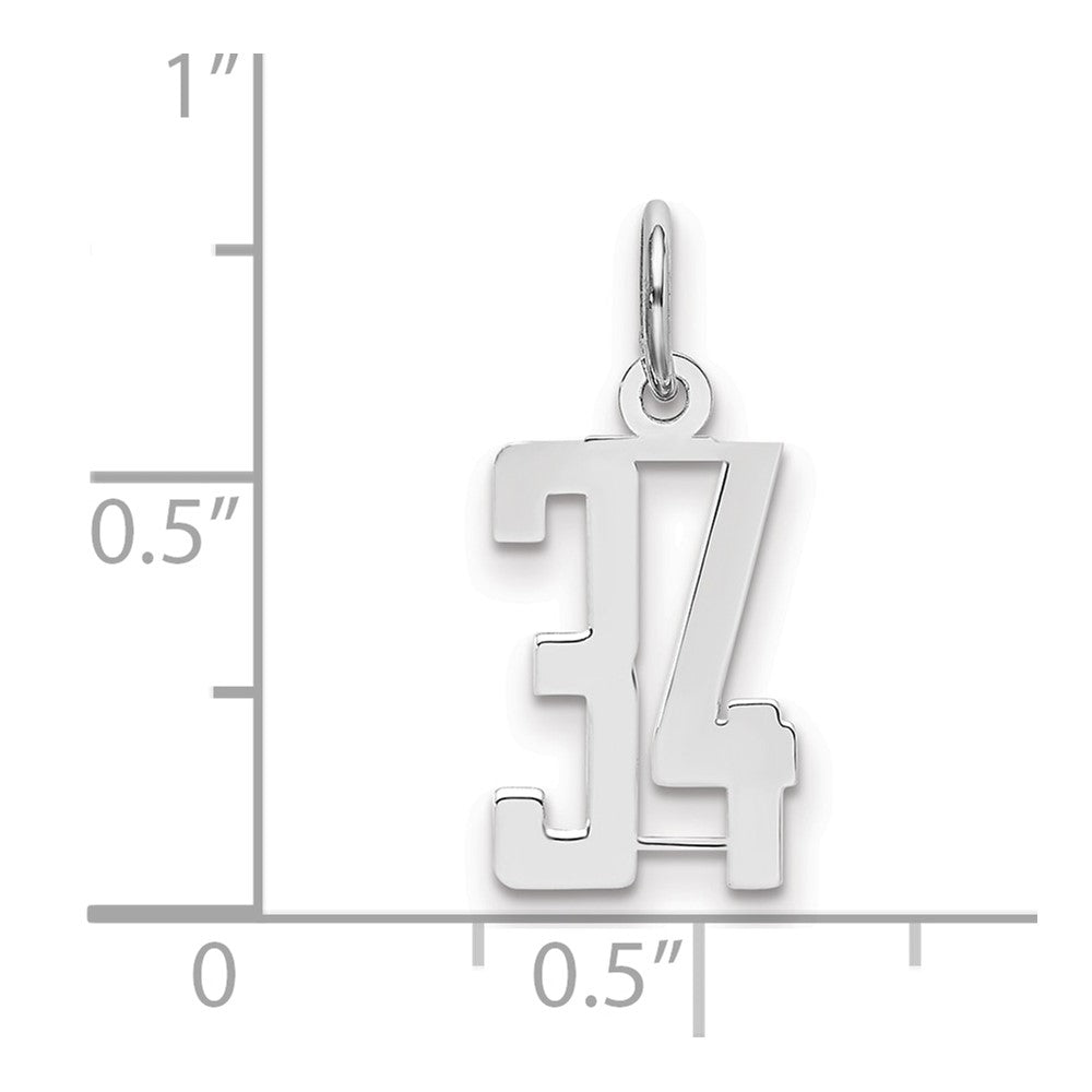 Sterling Silver/Rhodium-plated Elongated Number 34 Charm