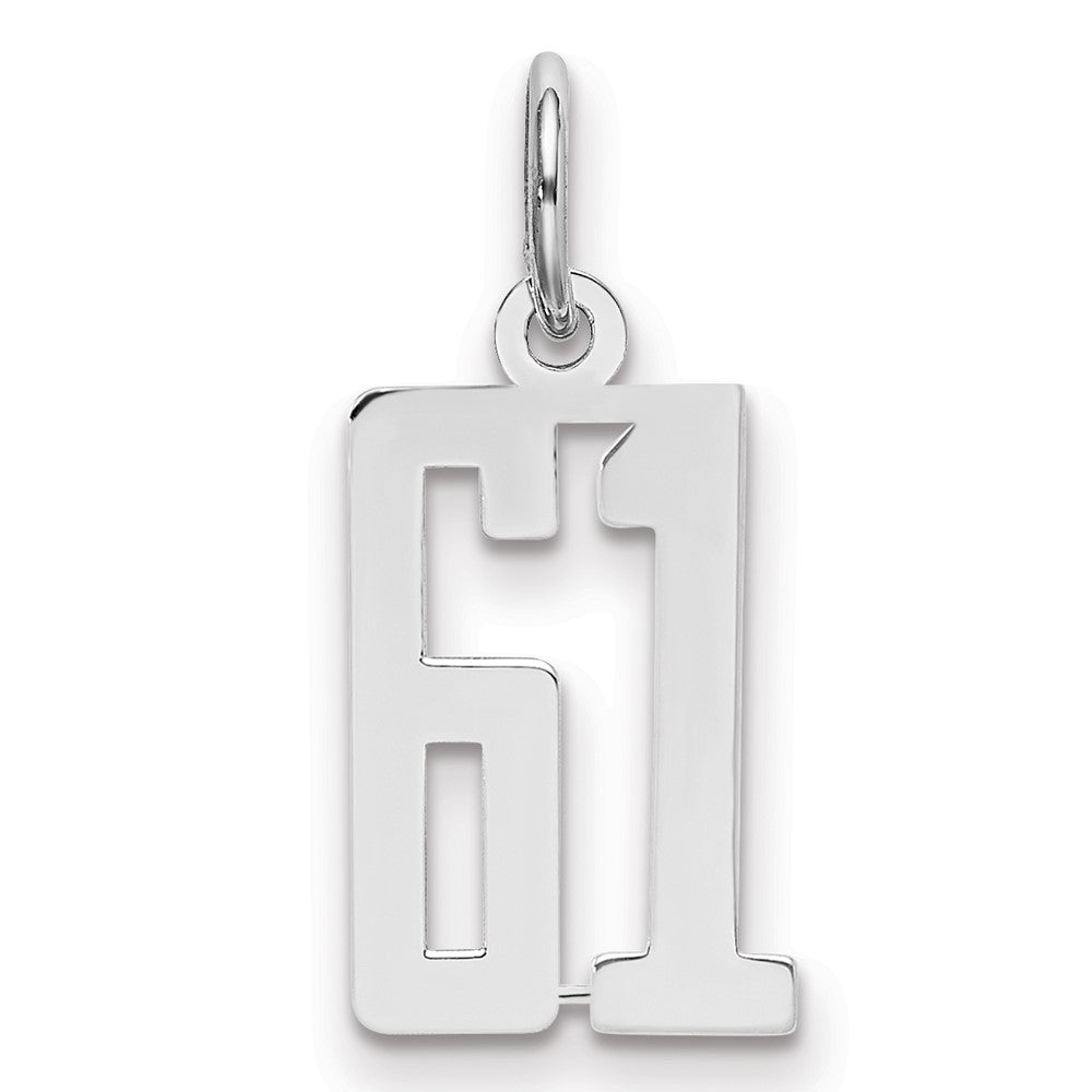 Sterling Silver/Rhodium-plated Elongated Number 61 Charm