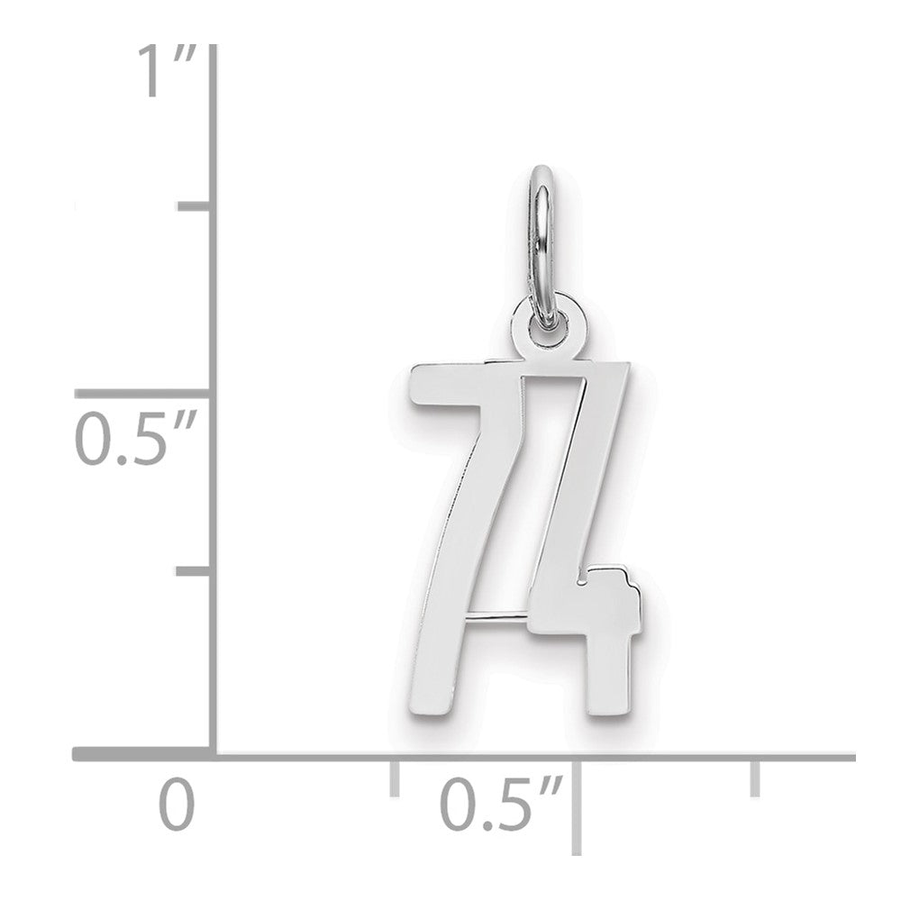 Sterling Silver/Rhodium-plated Elongated Number 74 Charm