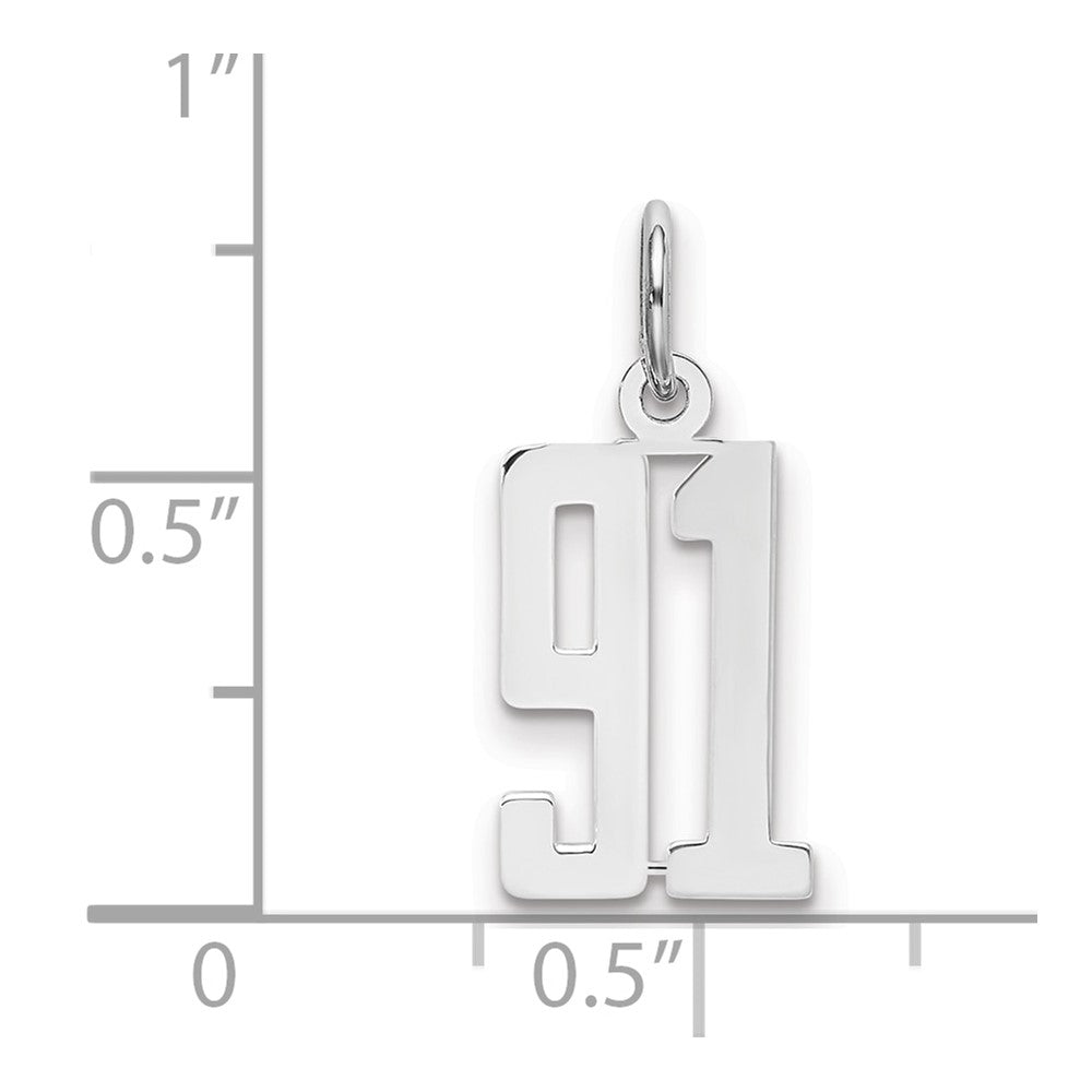 Sterling Silver/Rhodium-plated Elongated Number 91 Charm