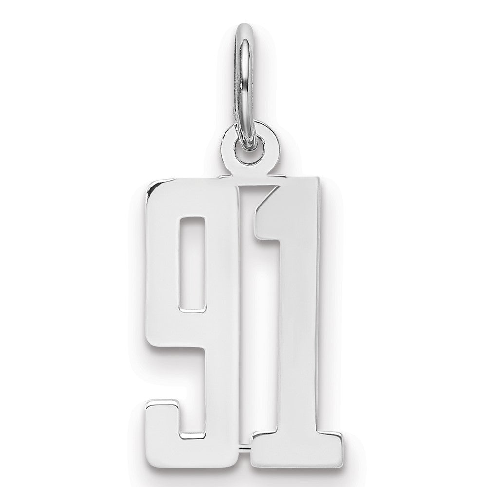 Sterling Silver/Rhodium-plated Elongated Number 91 Charm